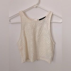 🆕 NWOT, Forever 21, Lace Floral Crop Top w/ Zippered Back, Size S, Cream